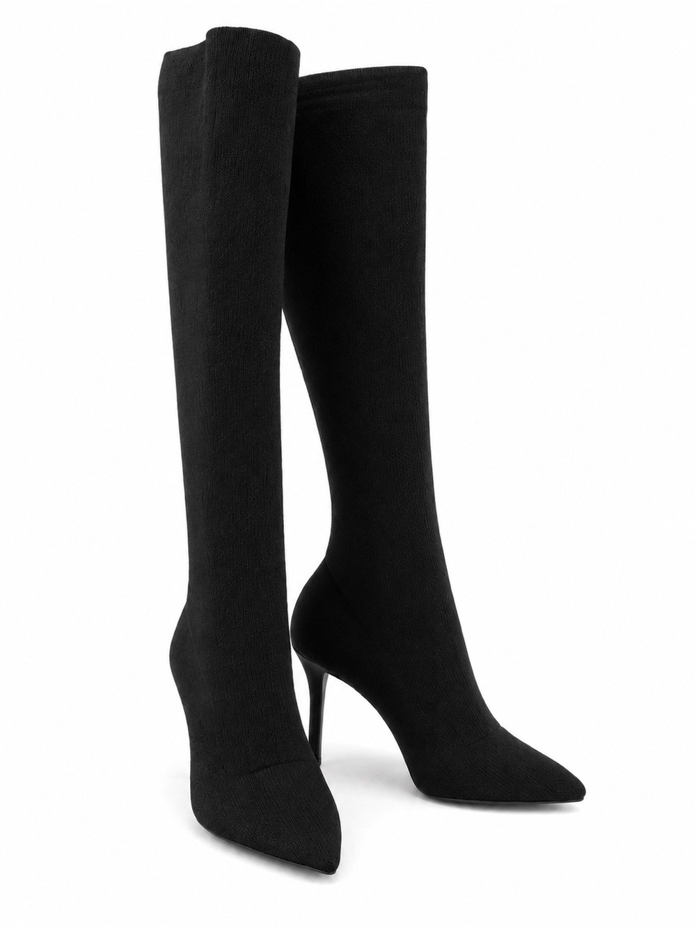 Charles David Black Knit Sweater Boots Pointed Toe Stiletto Heel Size 6.5 - Picture 2 of 11